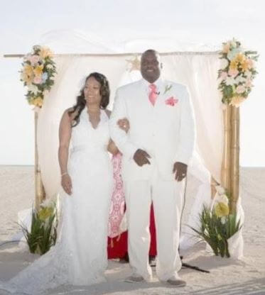 Hanne with her husband on their wedding day 